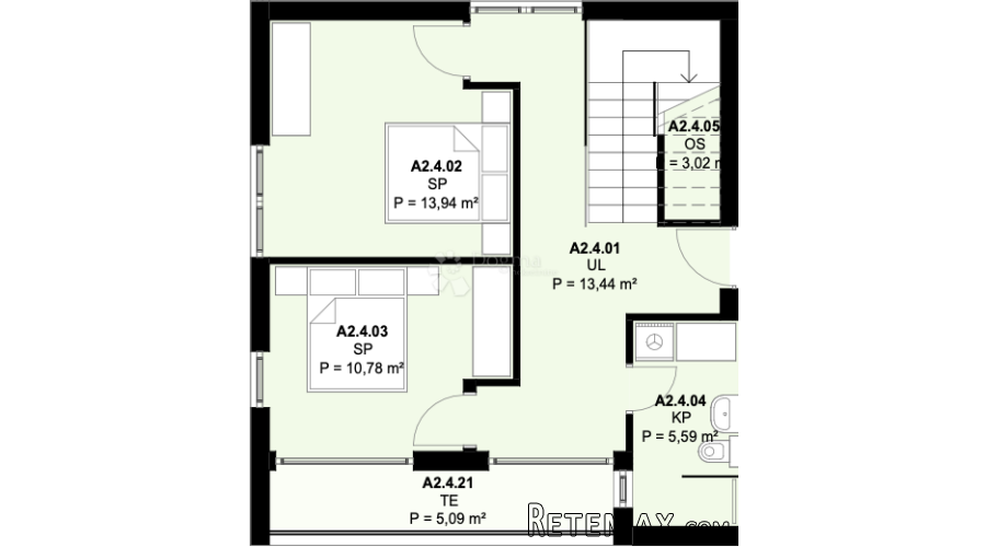 A2.4 – KAŠTEL NOVI; NOVOGRADNJA, DVOETAŽNI PENTHOUSE, 3S, KR - 2