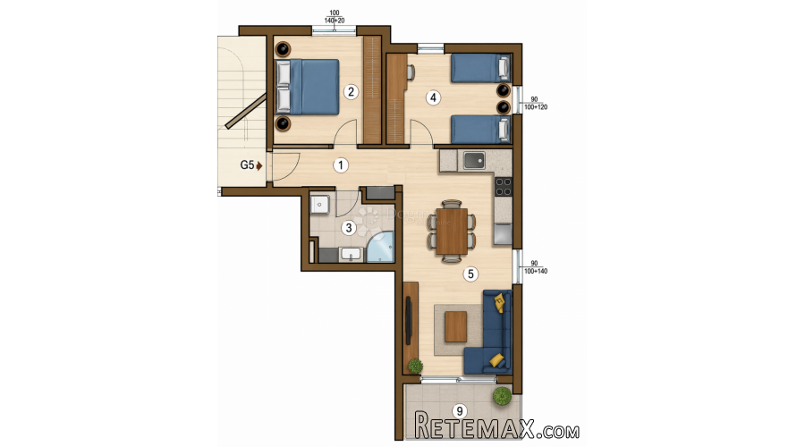 2S+DB, 1. kat u novogradnji - 1 km od mora - 72,80 m2 - 2