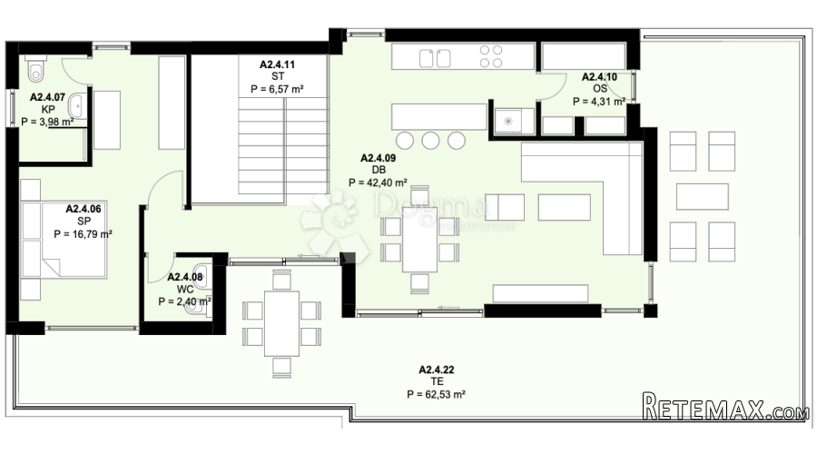 A2.4 – KAŠTEL NOVI; NOVOGRADNJA, DVOETAŽNI PENTHOUSE, 3S, KR