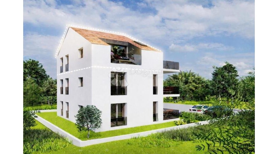 Vrsi - luksuzni trosobni apartman 100m od mora, potkrovlje