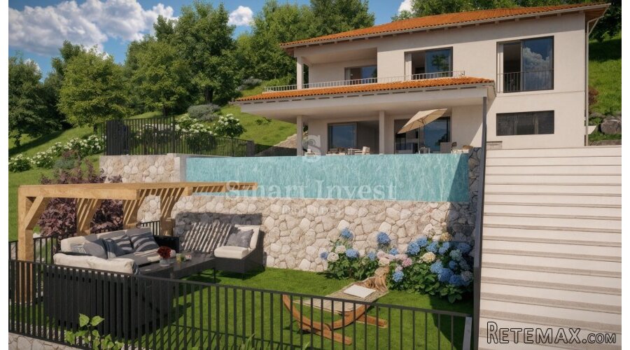 LOVRAN, zemljište s građevinskom dozvolom za kuću, pogled na.. - 2