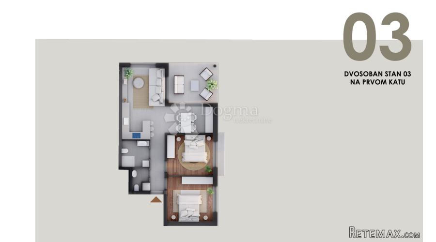 Otok Vir -Site 77,20m2 dvosoban stan120m od mora - 3