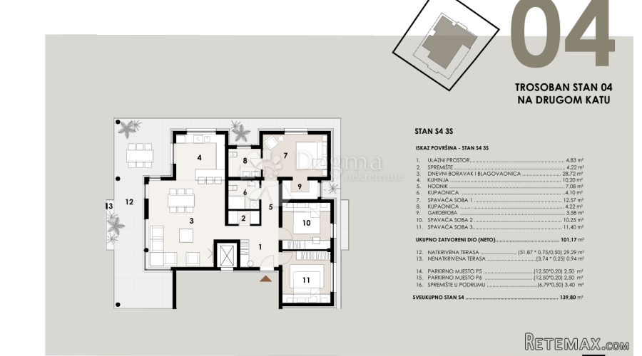 Luksuzan stan 140m2,otok Vir-pogled na more - 3