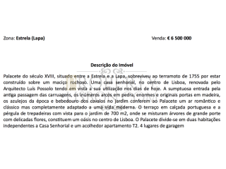 Palace Lisbon for sale, Views 700sqm..
