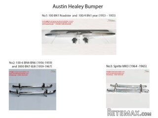Austin Healey year 1953 to 1967 Bumper Parts for Classic