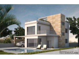 Beautiful modern detached villas are built in a residential..
