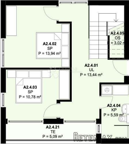 A2.4 – KAŠTEL NOVI; NOVOGRADNJA, DVOETAŽNI PENTHOUSE, 3S, KR - 2