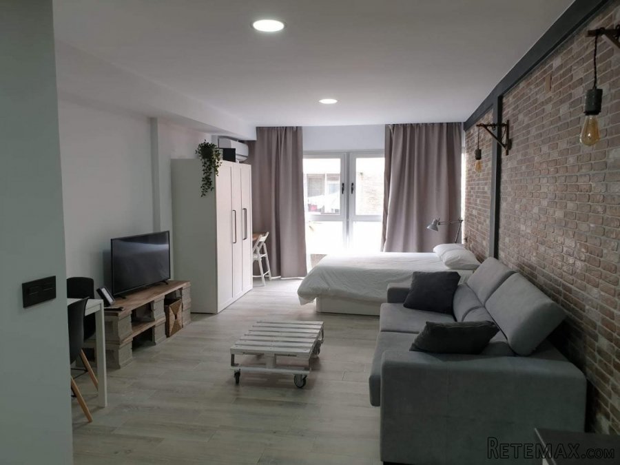 Estudio reformado con una habitación doble y un..