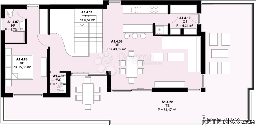 A1.4 – KAŠTEL NOVI; NOVOGRADNJA, DVOETAŽNI PENTHOUSE, 3S, 2 - 2