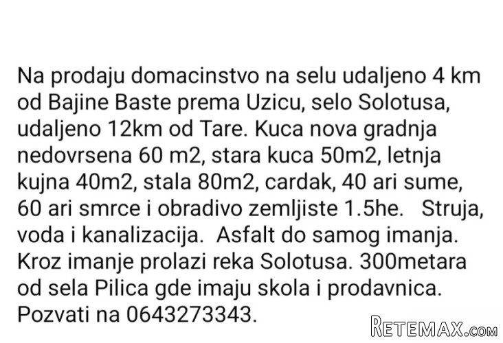 Prodajem seosko domacinstvo Bajina Basta-Solotusa - 10