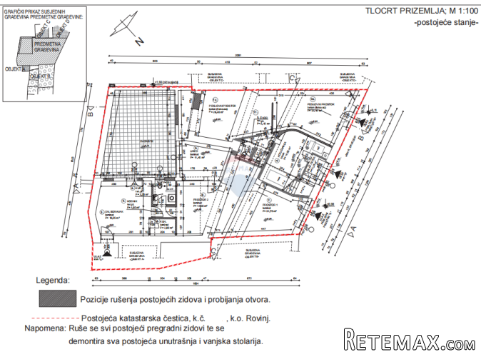 Rovinj,poslovno stambena zgrada u centru s projektom za pren