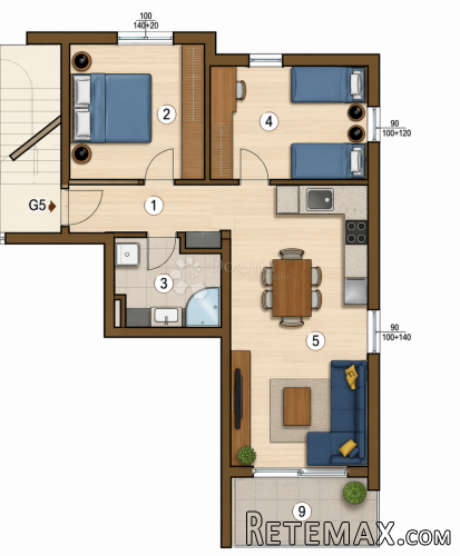 2S+DB, 1. kat u novogradnji - 1 km od mora - 72,80 m2 - 2