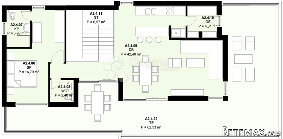 A2.4 – KAŠTEL NOVI; NOVOGRADNJA, DVOETAŽNI PENTHOUSE, 3S, KR