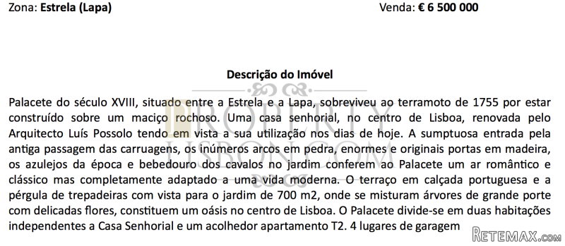 Palace Lisbon for sale, Views 700sqm..