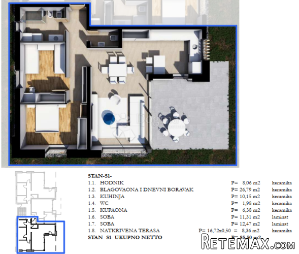 LABIN, stan u urbanoj vili, prizemlje 85,50 m2 - 2