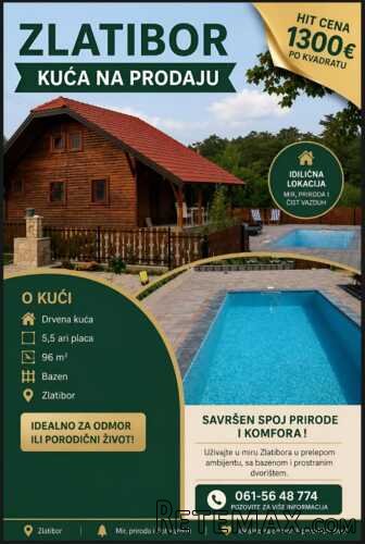 Zlatibor, drvena kuca sa bazenom na prodaju 96 m2