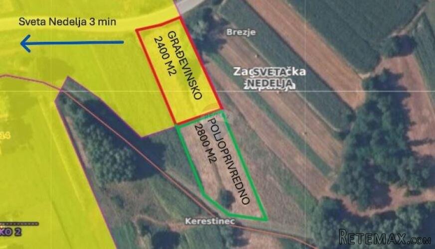 Sveta Nedelja-Brezje, građevinsko zemljište 2432 m2 sa anali