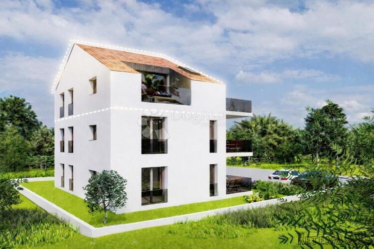 Vrsi - luksuzni trosobni apartman 100m od mora, potkrovlje