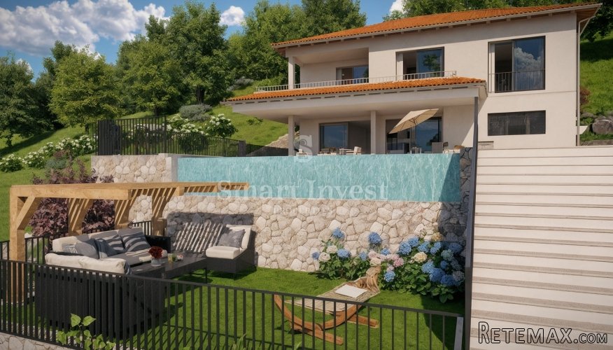 LOVRAN, zemljište s građevinskom dozvolom za kuću, pogled na.. - 2