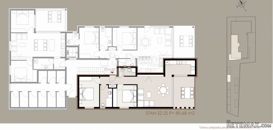 Trosoban stan 89,68 m2-Privlaka-Mletak novogradnja - 2