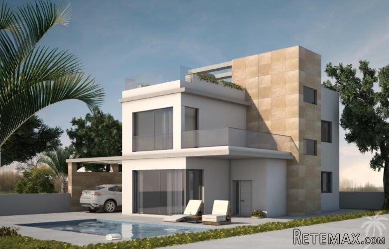 Beautiful modern detached villas are built in a residential..