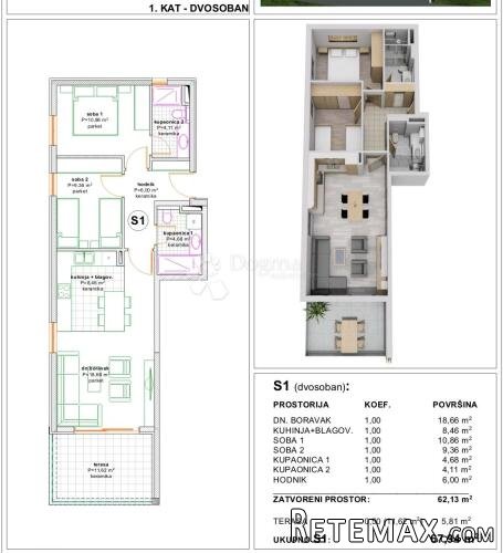 Makarska Novogradnja 3soban 68m2 (2min. pješke od mora) - 2