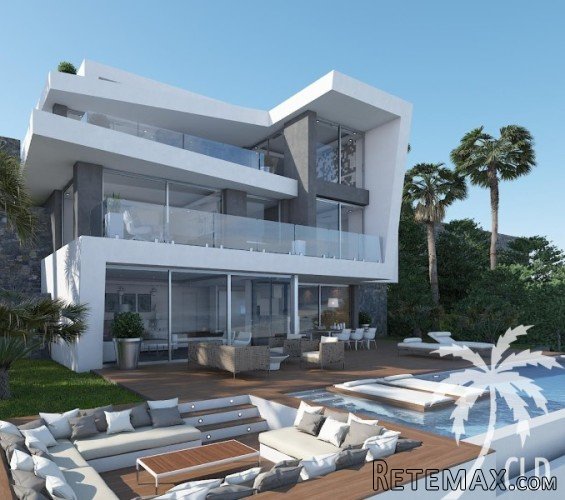 Modern design villa at the seafront divided into three..
