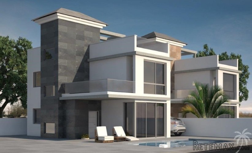 Beautiful modern detached villas are built in a residential..