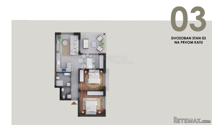 Otok Vir -Site 77,20m2 dvosoban stan120m od mora - 3
