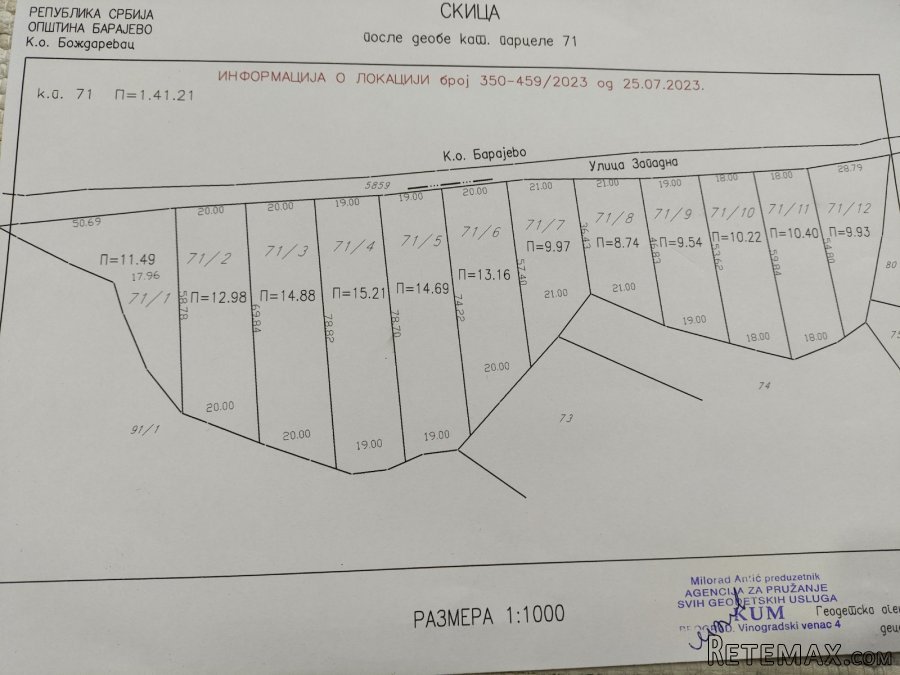 Placevi Barajevo od 8.74ara parcelisani 1/1 - 14