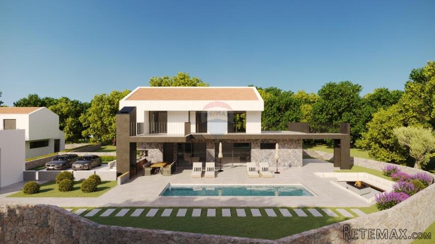 OTOK KRK, MALINSKA moderna villa sa okućnicom i bazenom