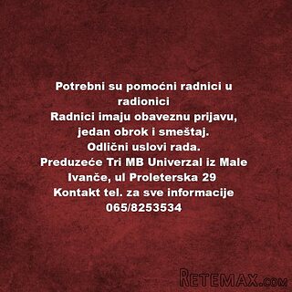 Potrebni su pomocni radnici u radionici
