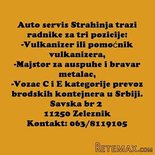 Auto servis Strahinja trazi radnike za tri pozicije
