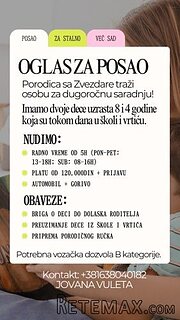 Posao za stalno: Briga o deci 4 i 8 godina